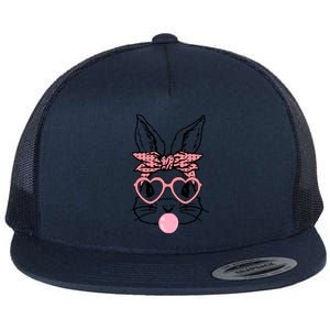 Cute Bunny With Bandana Heart Glasses Bubblegum Easter Day Flat Bill Trucker Hat