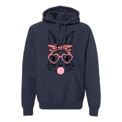 Cute Bunny With Bandana Heart Glasses Bubblegum Easter Day Premium Hoodie