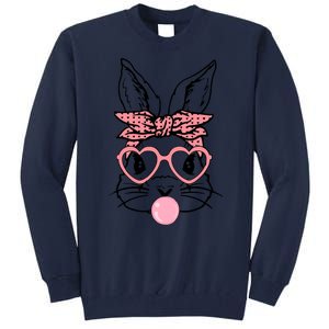 Cute Bunny With Bandana Heart Glasses Bubblegum Easter Day Tall Sweatshirt