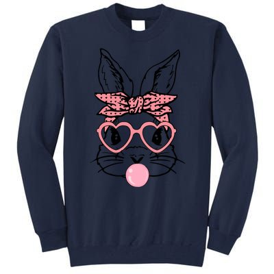 Cute Bunny With Bandana Heart Glasses Bubblegum Easter Day Tall Sweatshirt