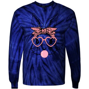 Cute Bunny With Bandana Heart Glasses Bubblegum Easter Day Tie-Dye Long Sleeve Shirt