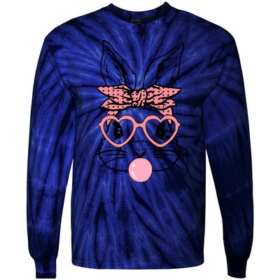 Cute Bunny With Bandana Heart Glasses Bubblegum Easter Day Tie-Dye Long Sleeve Shirt