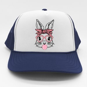 Cute Bunny With Bandana Heart Glasses Bubblegum Easter Day Trucker Hat