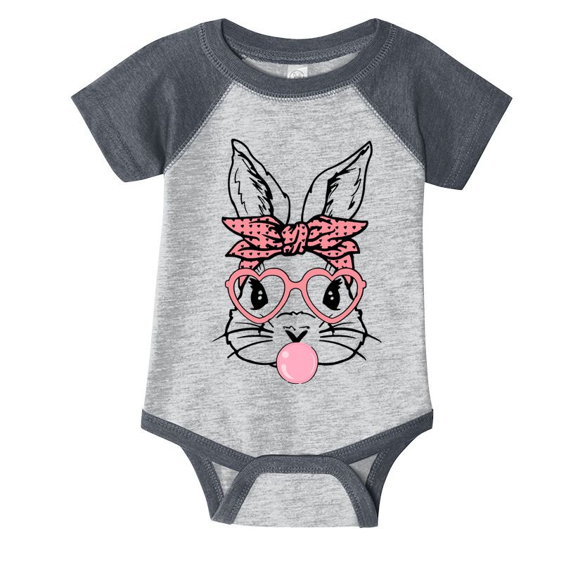 Cute Bunny With Bandana Heart Glasses Bubblegum Easter Day Infant Baby Jersey Bodysuit