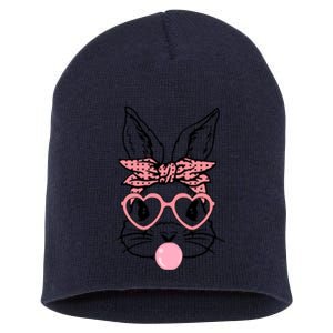 Cute Bunny With Bandana Heart Glasses Bubblegum Easter Day Short Acrylic Beanie