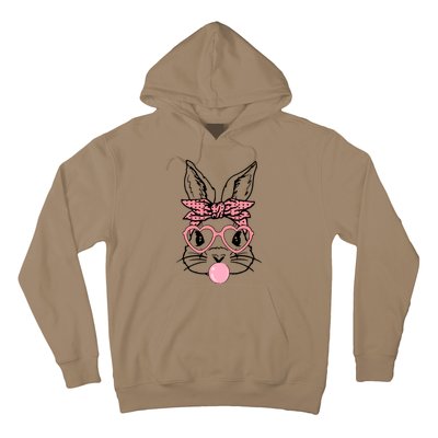 Cute Bunny With Bandana Heart Glasses Bubblegum Easter Day Hoodie