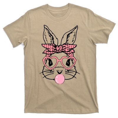 Cute Bunny With Bandana Heart Glasses Bubblegum Easter Day T-Shirt