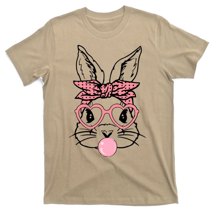 Cute Bunny With Bandana Heart Glasses Bubblegum Easter Day T-Shirt