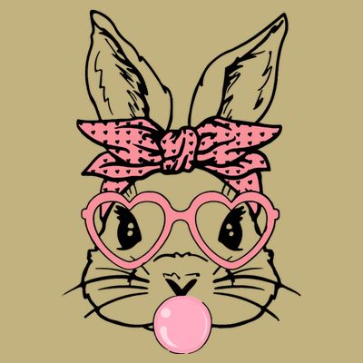 Cute Bunny With Bandana Heart Glasses Bubblegum Easter Day T-Shirt