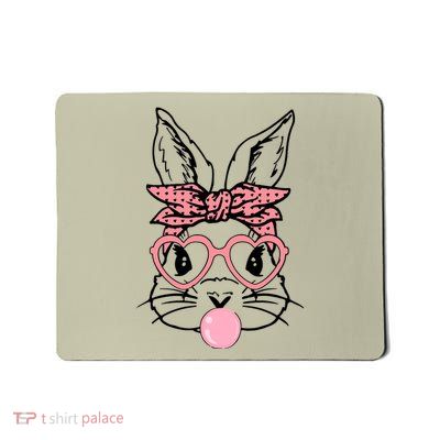 Cute Bunny With Bandana Heart Glasses Bubblegum Easter Day Mousepad