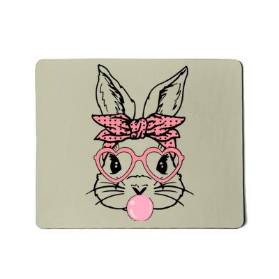 Cute Bunny With Bandana Heart Glasses Bubblegum Easter Day Mousepad