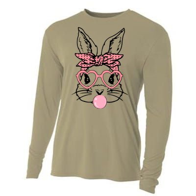 Cute Bunny With Bandana Heart Glasses Bubblegum Easter Day Cooling Performance Long Sleeve Crew