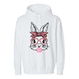 Cute Bunny With Bandana Heart Glasses Bubblegum Easter Day Garment-Dyed Fleece Hoodie