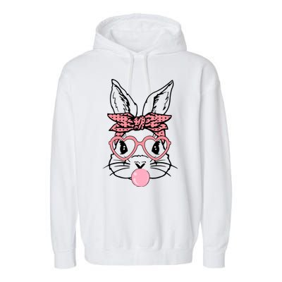 Cute Bunny With Bandana Heart Glasses Bubblegum Easter Day Garment-Dyed Fleece Hoodie