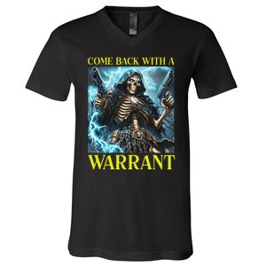 Come Back With A Warrant Cringe Skeleton Meme V-Neck T-Shirt