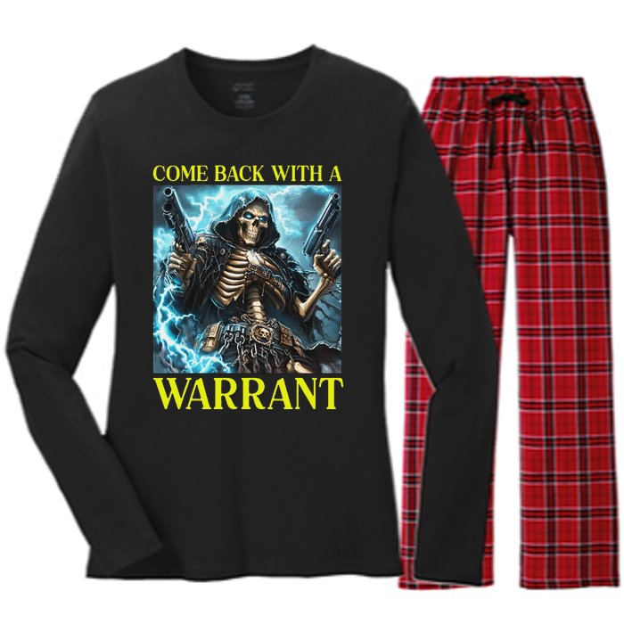 Come Back With A Warrant Cringe Skeleton Meme Women's Long Sleeve Flannel Pajama Set 