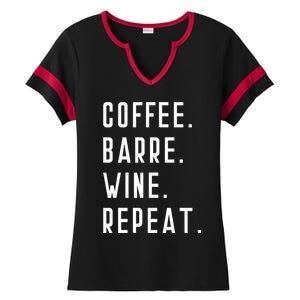 Coffee Barre Wine Repeat Funny Yoga Exercise Sports Muscle Cool Gift Ladies Halftime Notch Neck Tee