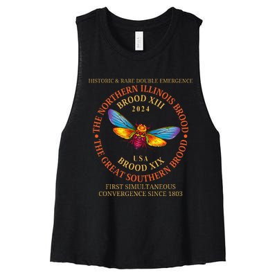 Cicada Brood Xiii Brood Xix 2024 Emergence Convergence Women's Racerback Cropped Tank