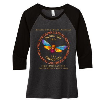 Cicada Brood Xiii Brood Xix 2024 Emergence Convergence Women's Tri-Blend 3/4-Sleeve Raglan Shirt