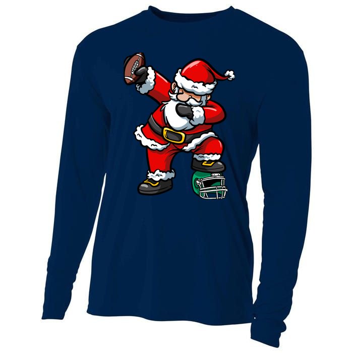 Christmas Boy Xmas Dabbing Santa Claus Football Cooling Performance Long Sleeve Crew