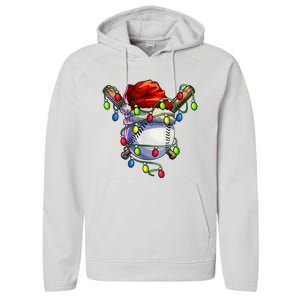 Christmas Baseball Xmas Christmas Lights Baseball Player Performance Fleece Hoodie