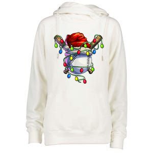 Christmas Baseball Xmas Christmas Lights Baseball Player Womens Funnel Neck Pullover Hood