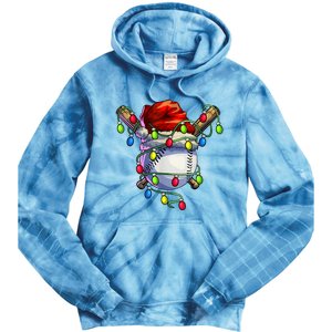 Christmas Baseball Xmas Christmas Lights Baseball Player Tie Dye Hoodie