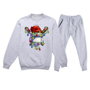 Christmas Baseball Xmas Christmas Lights Baseball Player Premium Crewneck Sweatsuit Set