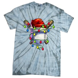 Christmas Baseball Xmas Christmas Lights Baseball Player Tie-Dye T-Shirt