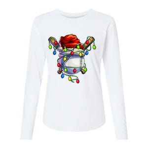 Christmas Baseball Xmas Christmas Lights Baseball Player Womens Cotton Relaxed Long Sleeve T-Shirt