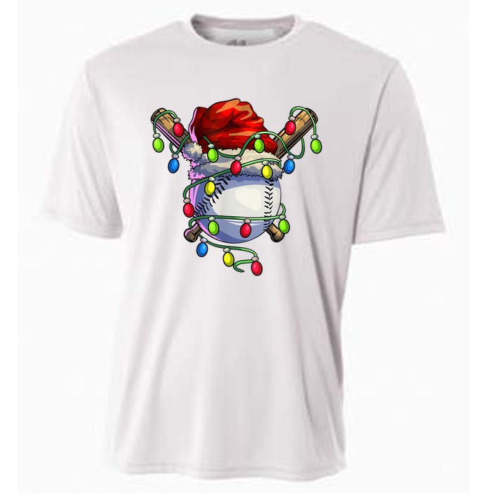 Christmas Baseball Xmas Christmas Lights Baseball Player Cooling Performance Crew T-Shirt