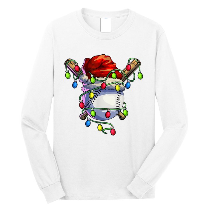 Christmas Baseball Xmas Christmas Lights Baseball Player Long Sleeve Shirt