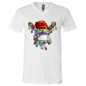 Christmas Baseball Xmas Christmas Lights Baseball Player V-Neck T-Shirt