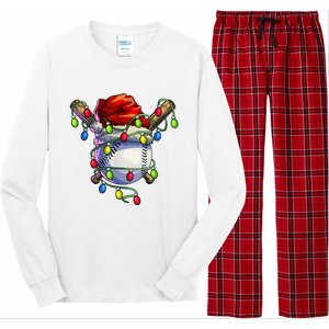 Christmas Baseball Xmas Christmas Lights Baseball Player Long Sleeve Pajama Set