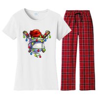 Christmas Baseball Xmas Christmas Lights Baseball Player Women's Flannel Pajama Set