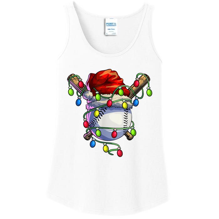 Christmas Baseball Xmas Christmas Lights Baseball Player Ladies Essential Tank