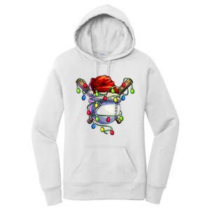 Christmas Baseball Xmas Christmas Lights Baseball Player Women's Pullover Hoodie