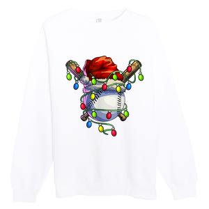 Christmas Baseball Xmas Christmas Lights Baseball Player Premium Crewneck Sweatshirt