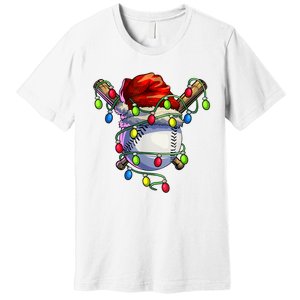 Christmas Baseball Xmas Christmas Lights Baseball Player Premium T-Shirt