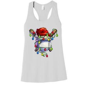 Christmas Baseball Xmas Christmas Lights Baseball Player Women's Racerback Tank