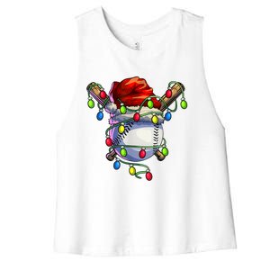 Christmas Baseball Xmas Christmas Lights Baseball Player Women's Racerback Cropped Tank