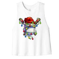 Christmas Baseball Xmas Christmas Lights Baseball Player Women's Racerback Cropped Tank