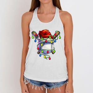 Christmas Baseball Xmas Christmas Lights Baseball Player Women's Knotted Racerback Tank