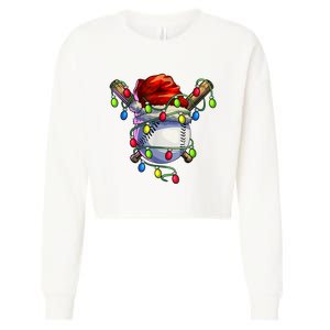 Christmas Baseball Xmas Christmas Lights Baseball Player Cropped Pullover Crew