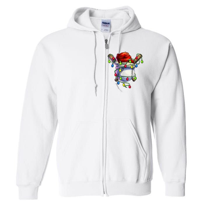 Christmas Baseball Xmas Christmas Lights Baseball Player Full Zip Hoodie