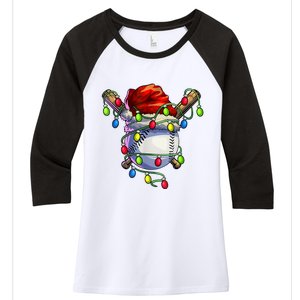 Christmas Baseball Xmas Christmas Lights Baseball Player Women's Tri-Blend 3/4-Sleeve Raglan Shirt