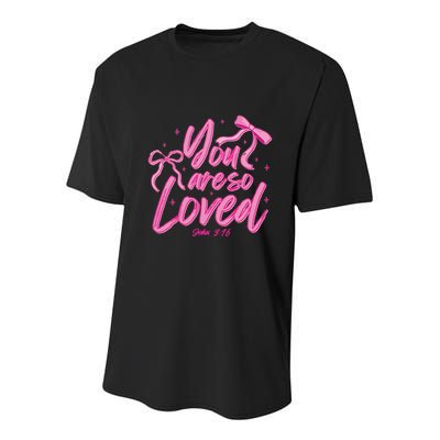 Coquette Bow You Are So Loved Youth Performance Sprint T-Shirt