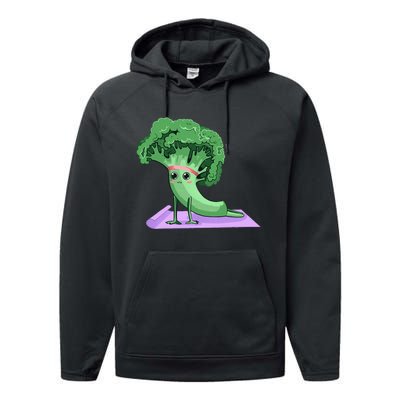 Cute Broccoli Yoga Pose Funny Yogi Broccoli Lover Performance Fleece Hoodie