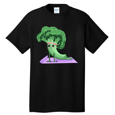 Cute Broccoli Yoga Pose Funny Yogi Broccoli Lover Tall T-Shirt