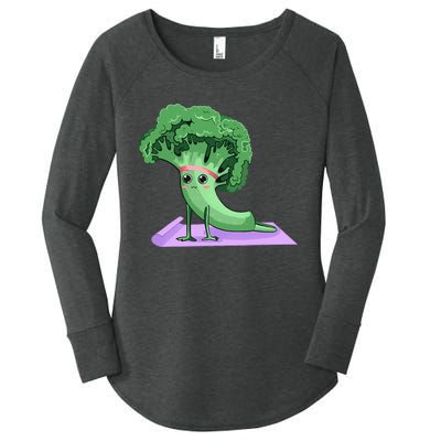 Cute Broccoli Yoga Pose Funny Yogi Broccoli Lover Women's Perfect Tri Tunic Long Sleeve Shirt